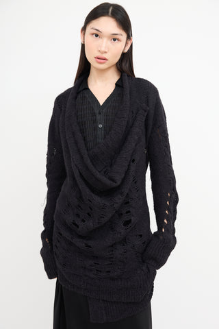 Ann Demeulemeester Black Wool Knit Asymmetrical Cardigan