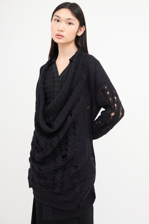 Ann Demeulemeester Black Wool Knit Asymmetrical Cardigan