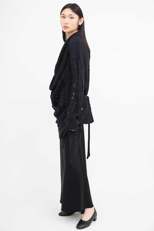 Ann Demeulemeester Black Wool Knit Asymmetrical Cardigan