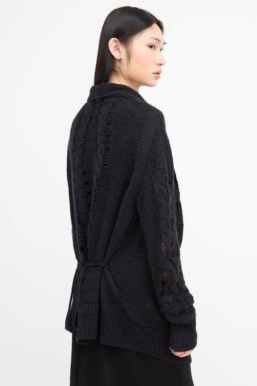 Ann Demeulemeester Black Wool Knit Asymmetrical Cardigan