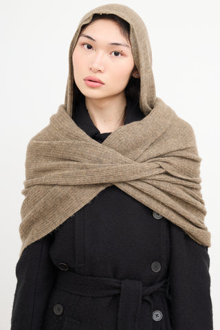 Ann Demeulemeester Beige Wool Hooded Infinity Scarf