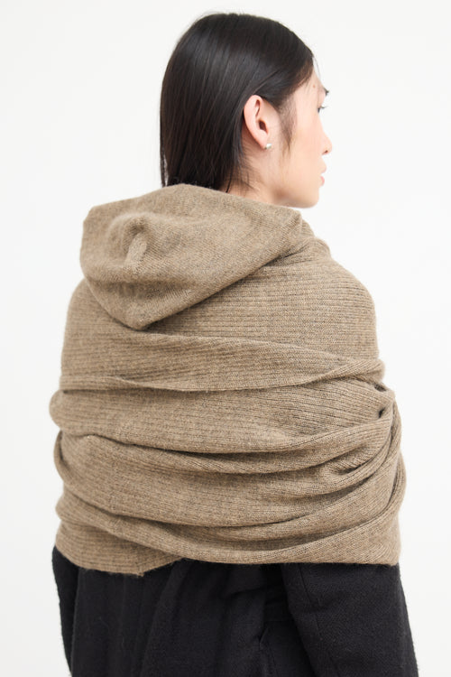 Ann Demeulemeester Beige Wool Hooded Infinity Scarf