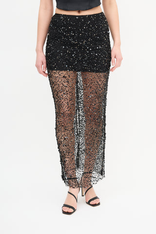 Anna Quan Black Sequin Mesh Skirt