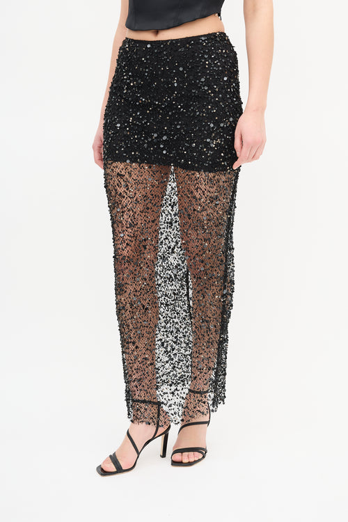 Anna Quan Black Sequin Mesh Skirt