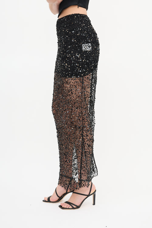 Anna Quan Black Sequin Mesh Skirt