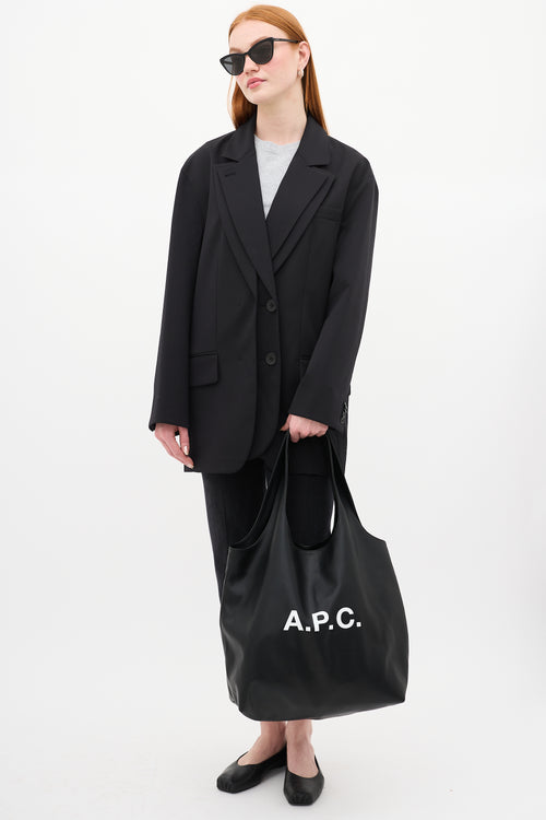 A.P.C. Black Faux Leather Ninon Logo Tote Bag