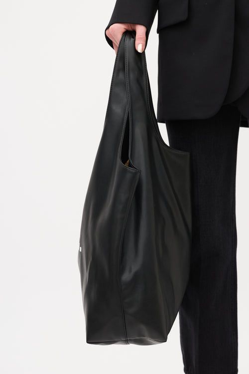 A.P.C. Black Faux Leather Ninon Logo Tote Bag