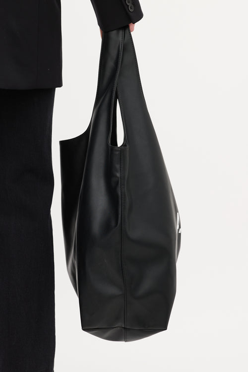 A.P.C. Black Faux Leather Ninon Logo Tote Bag