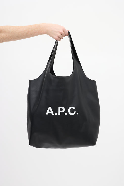 A.P.C. Black Faux Leather Ninon Logo Tote Bag