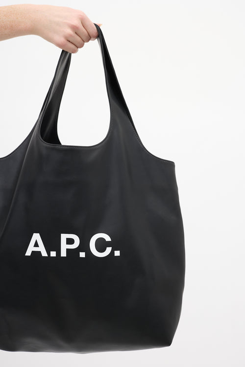 A.P.C. Black Faux Leather Ninon Logo Tote Bag