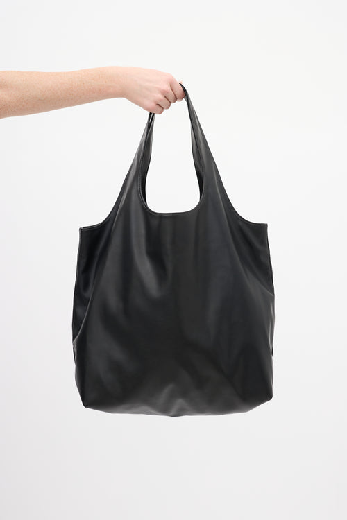 A.P.C. Black Faux Leather Ninon Logo Tote Bag