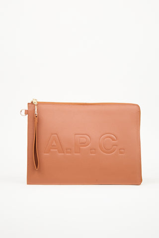 A.P.C. Brown Leather Logo Zip Pouch