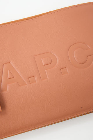 A.P.C. Brown Leather Logo Zip Pouch