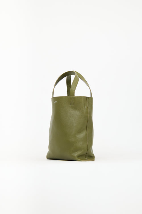 A.P.C. Green Leather Maiko Small Shopper Tote