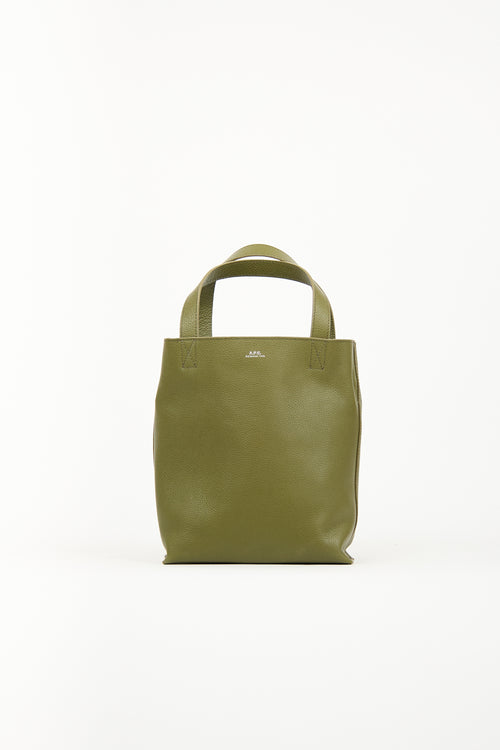 A.P.C. Green Leather Maiko Small Shopper Tote