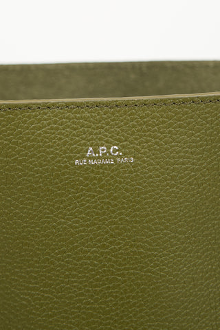 A.P.C. Green Leather Maiko Small Shopper Tote