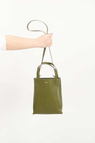 A.P.C. Green Leather Maiko Small Shopper Tote