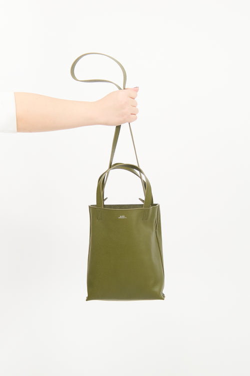 A.P.C. Green Leather Maiko Small Shopper Tote