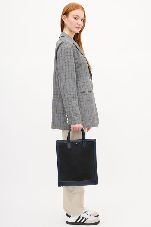 A.P.C. Navy Two Tone Leather Tote Bag