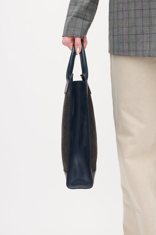 A.P.C. Navy Two Tone Leather Tote Bag