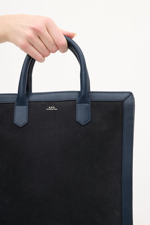 A.P.C. Navy Two Tone Leather Tote Bag