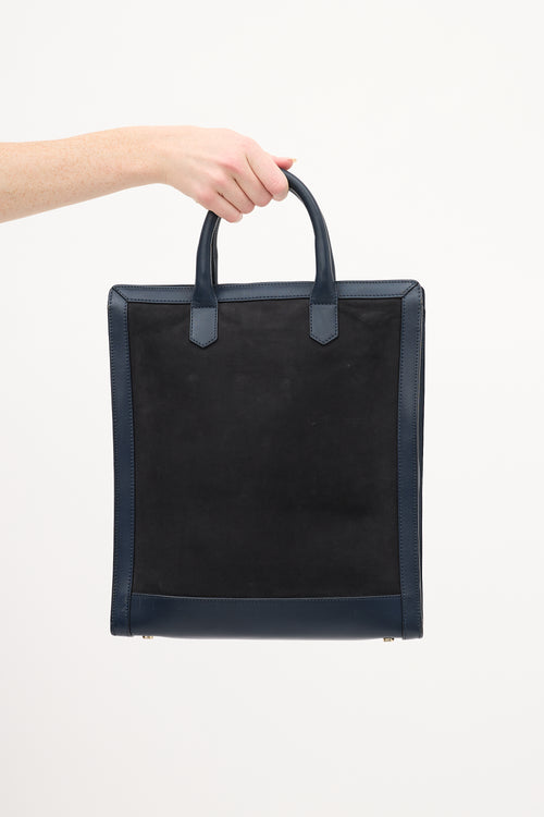 A.P.C. Navy Two Tone Leather Tote Bag