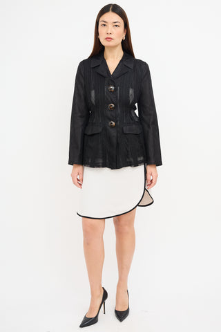 Armani Black Textured Grid Mesh  Blazer