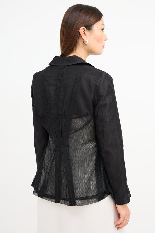 Armani Black Textured Grid Mesh  Blazer