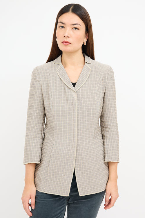 Armani Metallic Silver 
Beige Gingham Blazer