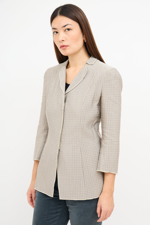 Armani Metallic Silver 
Beige Gingham Blazer