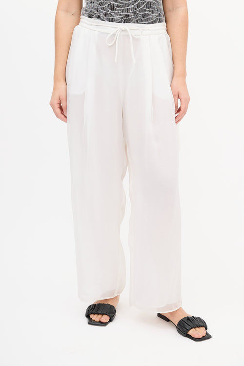 Armani White Silk 
Nylon Overlay Wide Leg Trouser