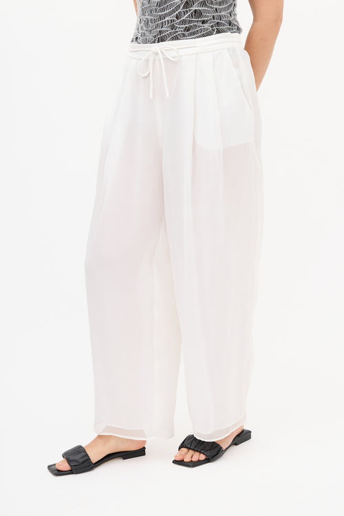 Armani White Silk 
Nylon Overlay Wide Leg Trouser