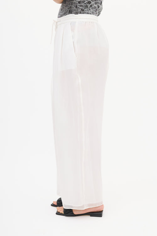 Armani White Silk 
Nylon Overlay Wide Leg Trouser