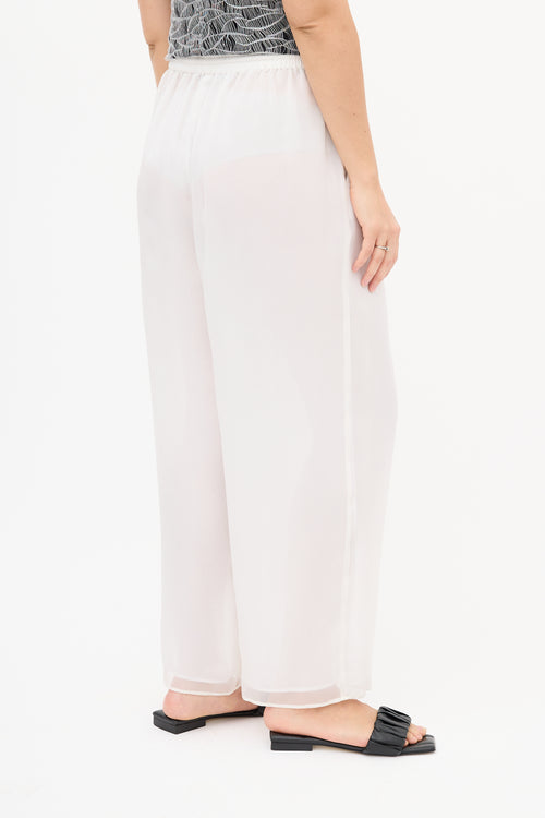 Armani White Silk 
Nylon Overlay Wide Leg Trouser