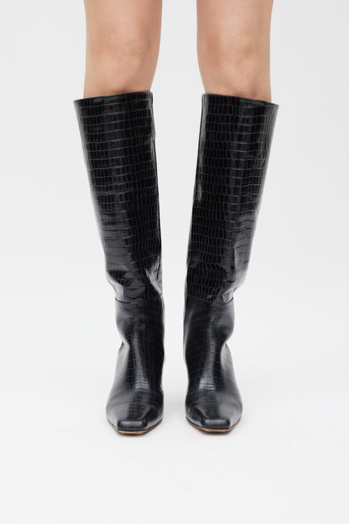 ATP Atelier Black Embossed Leather Knee High Boot