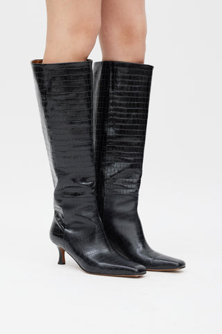 ATP Atelier Black Embossed Leather Knee High Boot