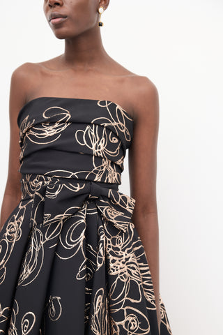 Audrey + Brooks Black 
Rose Gold Floral Gown