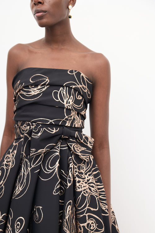 Audrey + Brooks Black 
Rose Gold Floral Gown