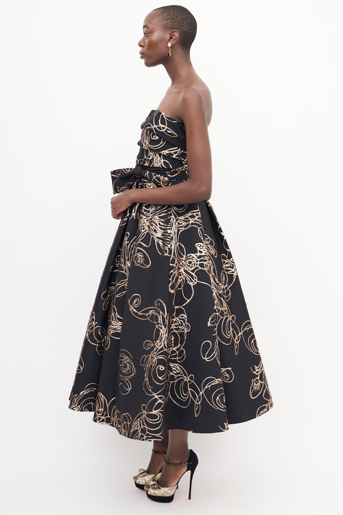 Audrey + Brooks Black 
Rose Gold Floral Gown