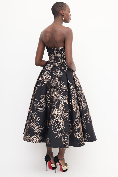 Audrey + Brooks Black 
Rose Gold Floral Gown