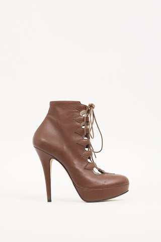 Abel Munoz Brown Leather Lace Up Stiletto Boot