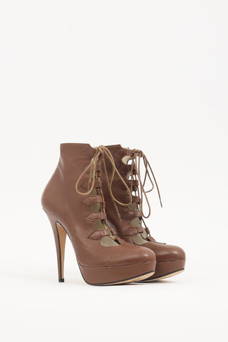 Abel Munoz Brown Leather Lace Up Stiletto Boot