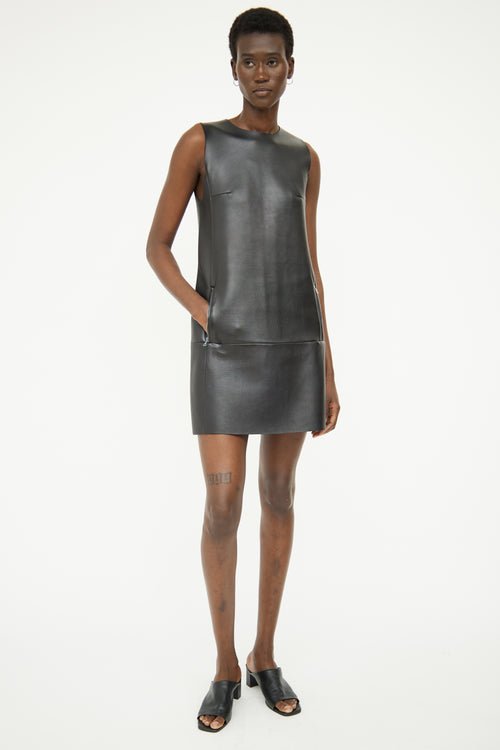 Acne Studios Black Leather Sleeveless Dress