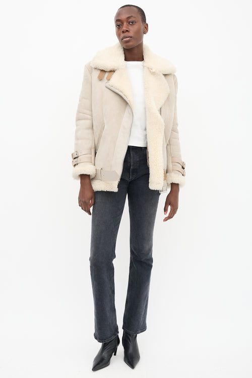 Acne Studios Beige 
Cream Suede 
Shearling Velocite Jacket