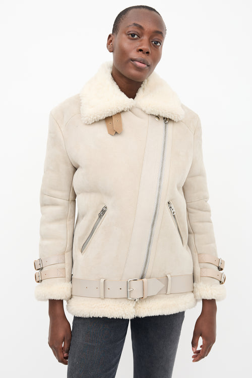 Acne Studios Beige 
Cream Suede 
Shearling Velocite Jacket