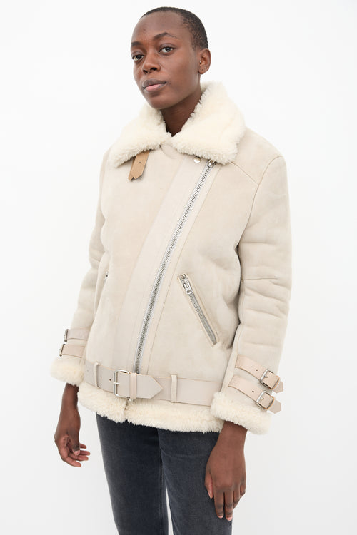 Acne Studios Beige 
Cream Suede 
Shearling Velocite Jacket