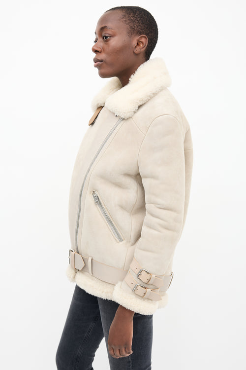 Acne Studios Beige 
Cream Suede 
Shearling Velocite Jacket