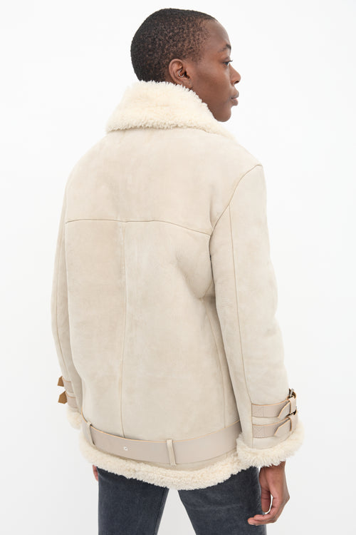 Acne Studios Beige 
Cream Suede 
Shearling Velocite Jacket