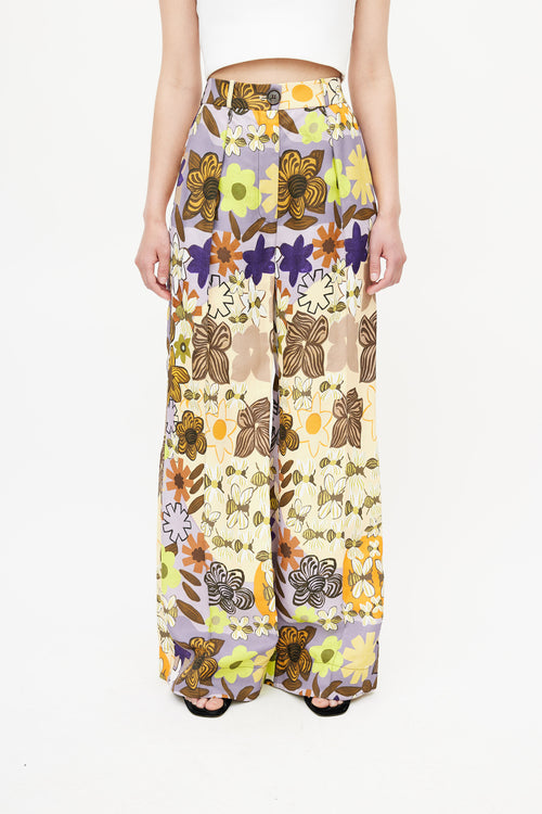 Acne Studios Beige 
Multicolour Floral Wide Leg Trouser