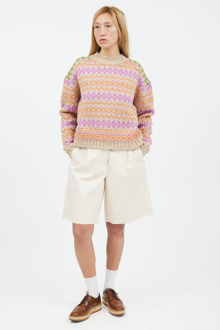 Acne Studios Beige Multicolour Knit Crewneck Sweater